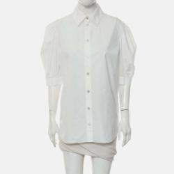 مملوكة مسبقًا قميص شانيل قطن أبيض بأزرار شعار مقاس صغير