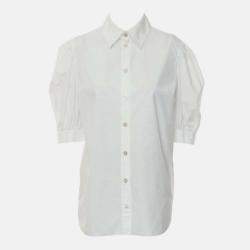 Pre Owned Chanel Logo Button Up White Cotton Shirt Size S