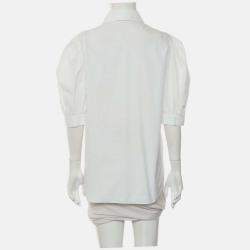 مملوكة مسبقًا قميص شانيل قطن أبيض بأزرار شعار مقاس صغير