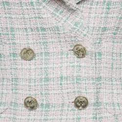 Pre Owned Chanel Pink/Green Tweed Double Breasted Sleeveless Jacket S