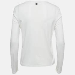 Pre Owned Chanel White Logo Applique Cotton Full Sleeve T-Shirt S