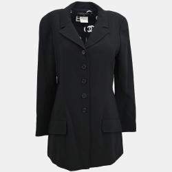 Pre Owned Chanel Black Wool Single Breasted Jacket Women Size 42