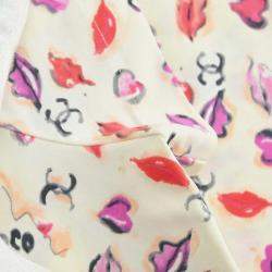 Pre Owned Chanel Lipstick Cropped Ivory Cotton T-Shirt Size 42