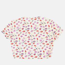 Pre Owned Chanel Lipstick Cropped Ivory Cotton T-Shirt Size 42