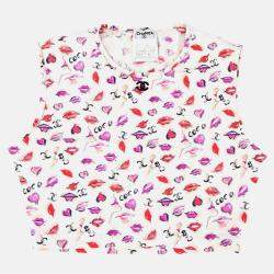 Pre Owned Chanel Lipstick Cropped Sleeveless White Cotton Top Size 42