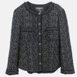 Pre Owned Chanel Collarless Single Breasted Black Jacket Size 38