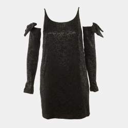 Pre Owned Chanel Black Silk CC Embellished Glove Detail Mini Dress M