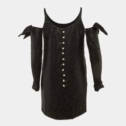 Pre Owned Chanel Black Silk CC Embellished Glove Detail Mini Dress M