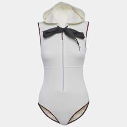 مملوكة مسبقًا Chanel Cream Jersey Hooded One Piece Swimsuit S  