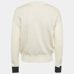 Pre Owned Chanel White/Metallic Lurex Knit Logo Detail Long Sleeve Sweater M