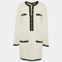 Pre Owned Chanel White Cotton Terry Button Detail Mini Dress M