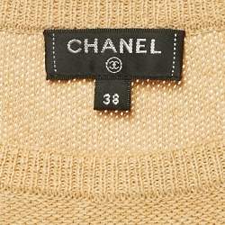 Pre Owned Chanel Brown Logo Jacquard Knit Top and Skirt Set M