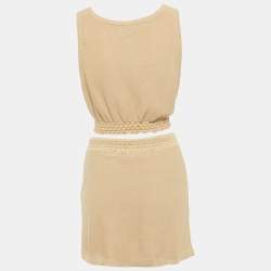 Pre Owned Chanel Brown Logo Jacquard Knit Top and Skirt Set M