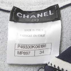 Pre Owned Chanel Navy Blue Floral Patterend Rib Knit Mini Dress S