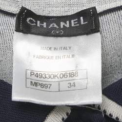 Pre Owned Chanel Navy Blue Floral Patterend Rib Knit Mini Dress S