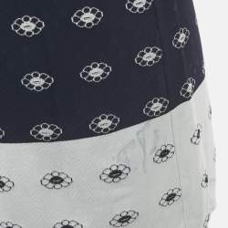 Pre Owned Chanel Navy Blue Floral Patterend Rib Knit Mini Dress S