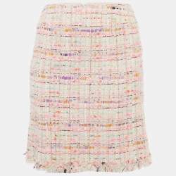 Pre Owned Chanel Pink/Multicolor Tweed Raw Edge Detail Mini Skirt M