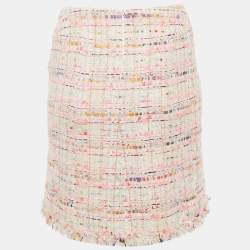 Pre Owned Chanel Pink/Multicolor Tweed Raw Edge Detail Mini Skirt M