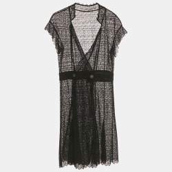 Pre Owned Chanel Black Crochet Double Breasted Short Dress M  
