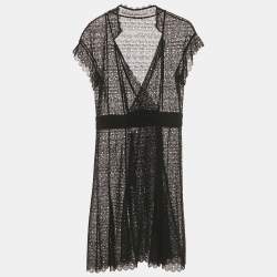 Pre Owned Chanel Black Crochet Double Breasted Short Dress M  