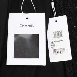 Pre Owned Chanel Black Tweed Mid Length Coat L