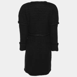 Pre Owned Chanel Black Tweed Mid Length Coat L