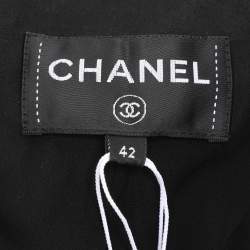 Pre Owned Chanel Black Tweed Mid Length Coat L