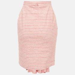 Pre Owned Chanel Pink /Orange Striped Tweed Front Drape Detail Short Skirt M