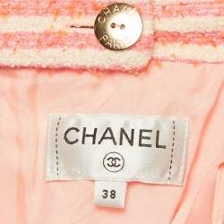 Pre Owned Chanel Pink /Orange Striped Tweed Front Drape Detail Short Skirt M