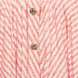 Pre Owned Chanel Pink /Orange Striped Tweed Front Drape Detail Short Skirt M