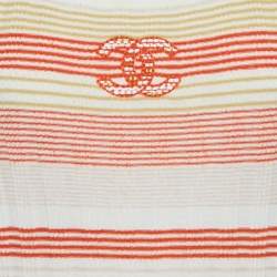 Pre Owned Chanel Orange /Yellow Logo Embroidered Rib Knit Tank Top S 