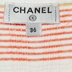 Pre Owned Chanel Orange /Yellow Logo Embroidered Rib Knit Tank Top S 