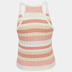 Pre Owned Chanel Orange /Yellow Logo Embroidered Rib Knit Tank Top S 