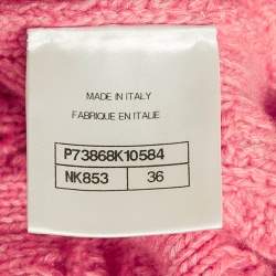 Pre Owned Chanel Pink Cashmere Cable Knit Pocket Front Mini Skirt S 