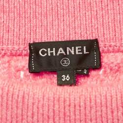 Pre Owned Chanel Pink Cashmere Cable Knit Pocket Front Mini Skirt S 