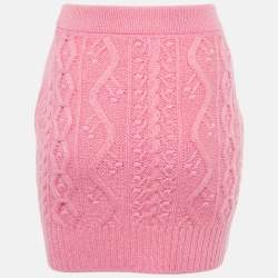 Pre Owned Chanel Pink Cashmere Cable Knit Pocket Front Mini Skirt S 