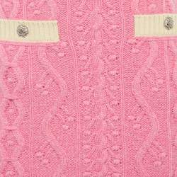Pre Owned Chanel Pink Cashmere Cable Knit Pocket Front Mini Skirt S 