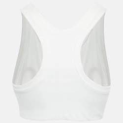 Pre Owned Chanel White Sequin Logo Embellished Velvet Cotton Crop Top S