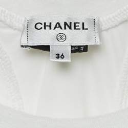 Pre Owned Chanel White Sequin Logo Embellished Velvet Cotton Crop Top S