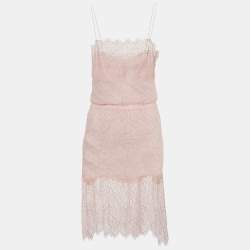 Pre Owned Chanel Light Pink Lace Strappy Short Dress M
