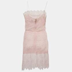 Pre Owned Chanel Light Pink Lace Strappy Short Dress M