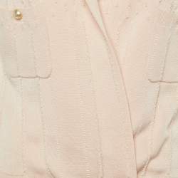Pre Owned Chanel Pink Textured Knit Brooch Detail Cardigan L
