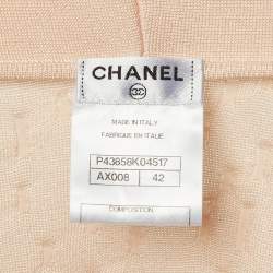 Pre Owned Chanel Pink Textured Knit Brooch Detail Cardigan L