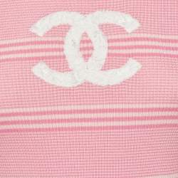 Pre Owned Chanel Pink CC Striped Knit Crew Neck Top M