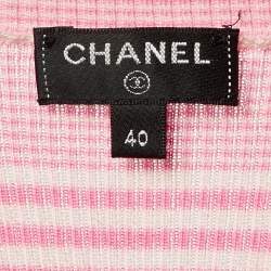 Pre Owned Chanel Pink CC Striped Knit Crew Neck Top M