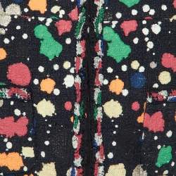 مملوكة مسبقًا جاكيت شانيل مقلم بطبعات نقط متعددة بلون أزرق بحري مقصوص مقاس متوسط