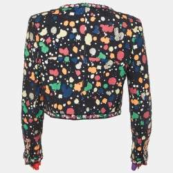 مملوكة مسبقًا جاكيت شانيل مقلم بطبعات نقط متعددة بلون أزرق بحري مقصوص مقاس متوسط