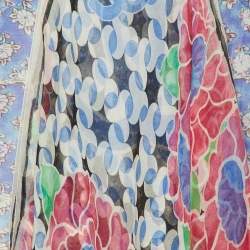 Pre Owned Chanel Blue Floral Print Silk Scarf Detail Blouse M