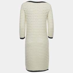 Pre Owned Chanel Cream Textured Knit Midi Dress S