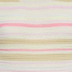 Pre Owned Chanel Pink/Cream Striped Lurex Knit Bodycon Dress M